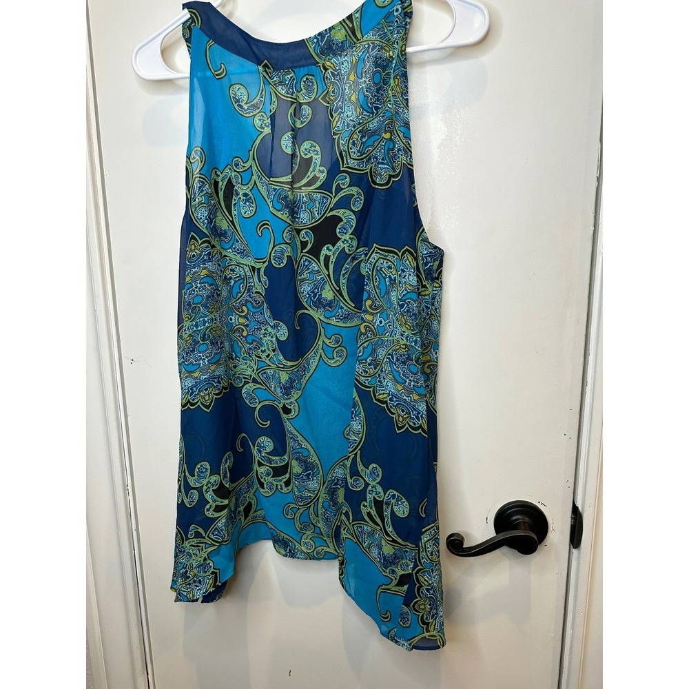 Apt. 9 Womens XL Blue Teal Paisley Chiffon Sleeveless V-Neck Blouse Top - Picture 5 of 5